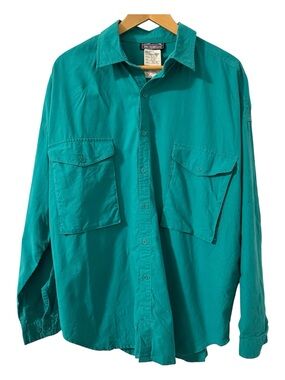 Mountain Teal 100% Cotton Safari Utility Shirt XL Green Button Front